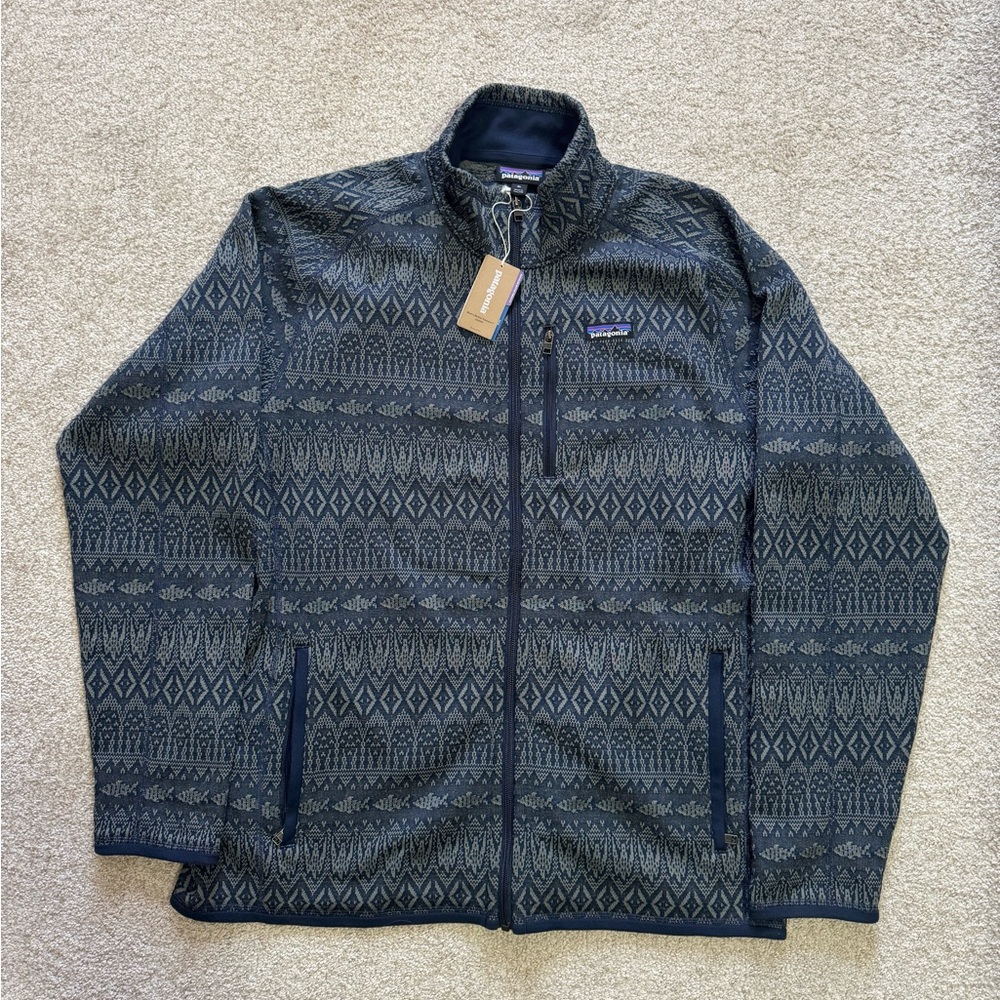 NWT Patagonia Better Sweater Full Zip Falconer Legend Blue Aztec Print Men’s XL